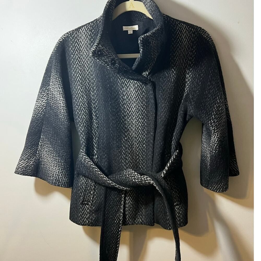 Shoshanna Kimono Style Wool Short Coat Ombre Black White Women’s Sz 2